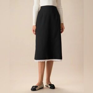 Rihoas Black Contrasting Slit Midi Skirt